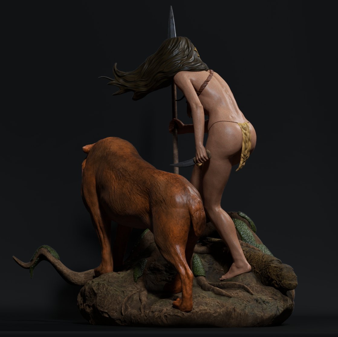 Indian Warrior Woman NSFW 3D Printed Miniature FunArt by ca_3d_art Statues & Figurines & Collectible Unpainted