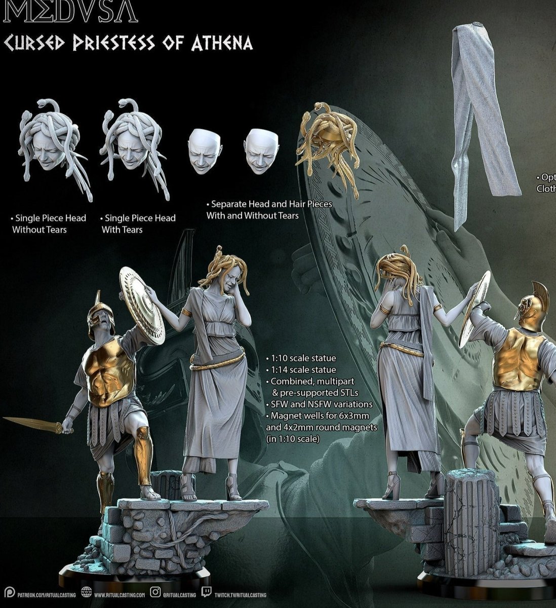 Medusa Cursed Priestess of Athena NSFW 3D Printed DioramaMiniature by Ritual Casting