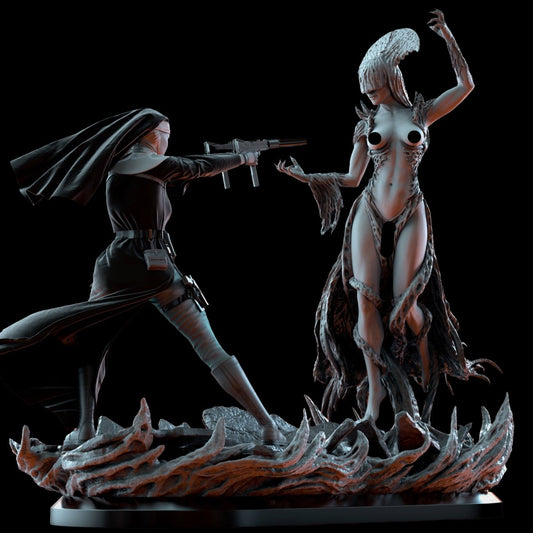 NSFW LADY SIN and SISTER MARY Diorama 3D Printed Miniature Fanart by Ritual Casting - Deus Spes Nostra diorama