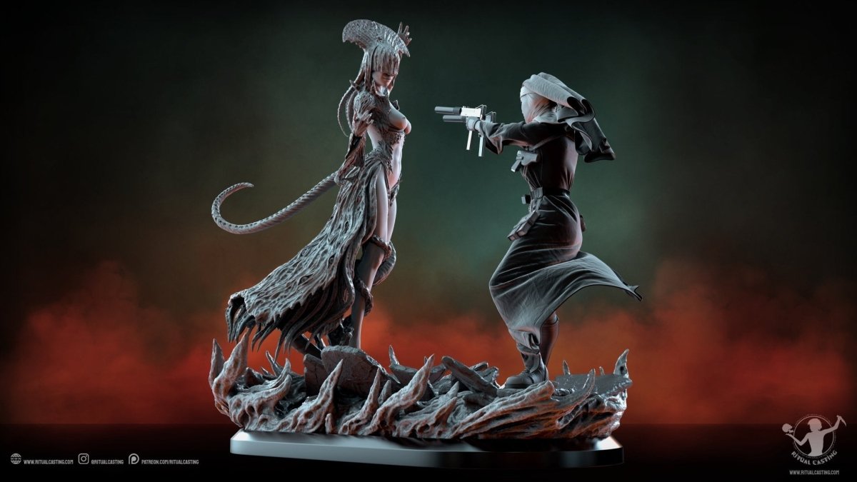 NSFW LADY SIN and SISTER MARY Diorama 3D Printed Miniature Fanart by Ritual Casting - Deus Spes Nostra diorama