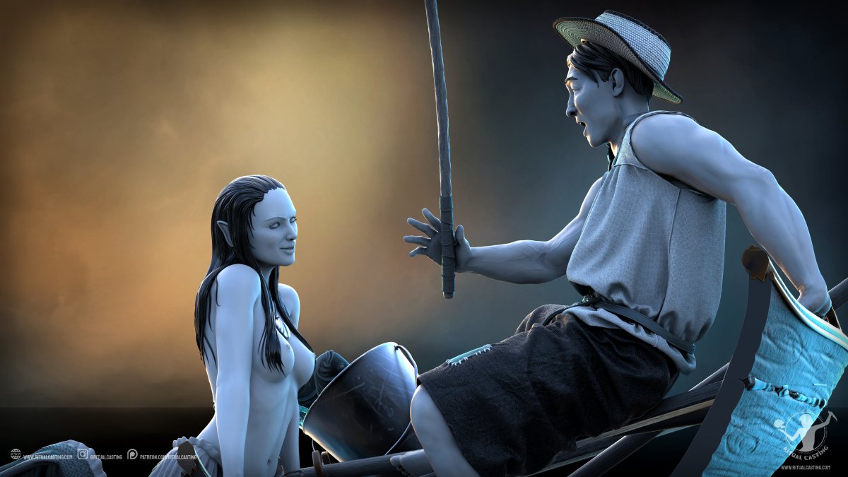 Serena and the Fisherman DIORAMA NSFW 3D Printed Miniature Fanart by Ritual Casting