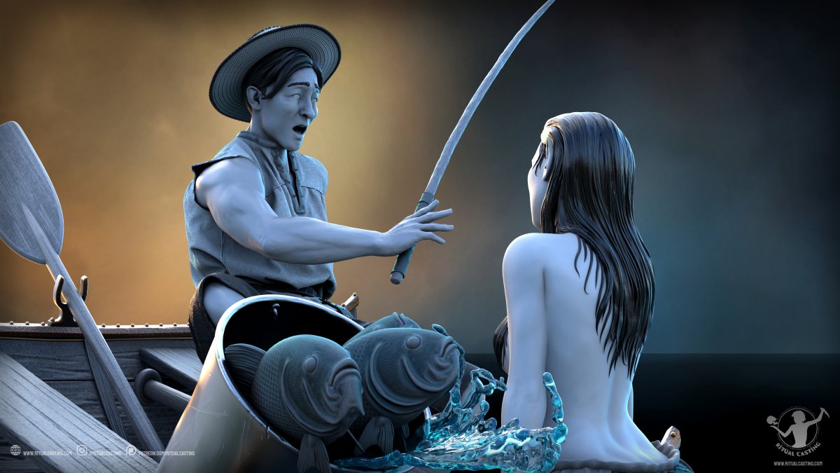 Serena and the Fisherman DIORAMA NSFW 3D Printed Miniature Fanart by Ritual Casting