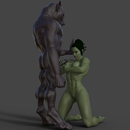 She Hulk and the werewolf | NSFW 3D Printed Figurine | Fanart | Unpainted | Miniature by Mister_lo0l